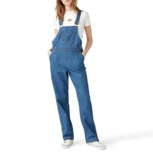 DICKIES Utility Denim Bib Overalls Size M Blue Carpenter Workwear Chores Farmer